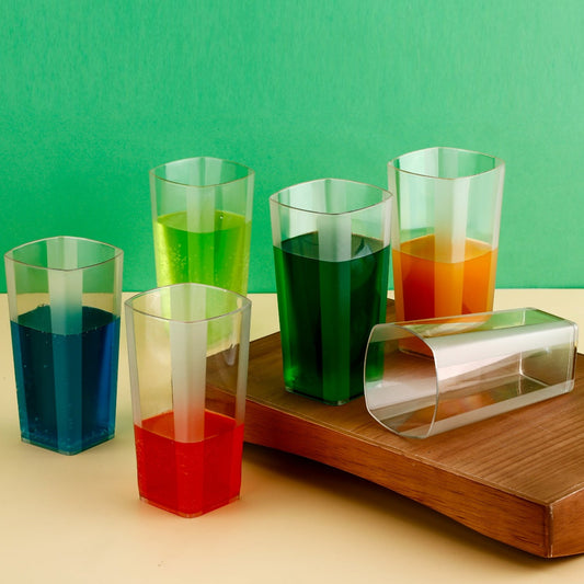 Unbreakable Transparent Square Design Wine Tumbler Plastic Glass 300 ML 6 Pc