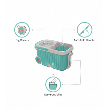 Spin Mop with Bigger Wheels and Plastic Auto Fold Handle for 360 Degree Cleaning
