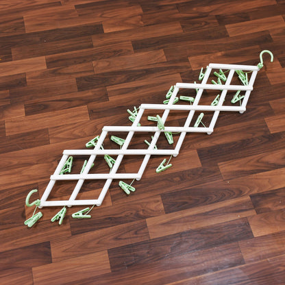 Adjustable Clothes Hanger with 29 Clips – Windproof Dryer Rack